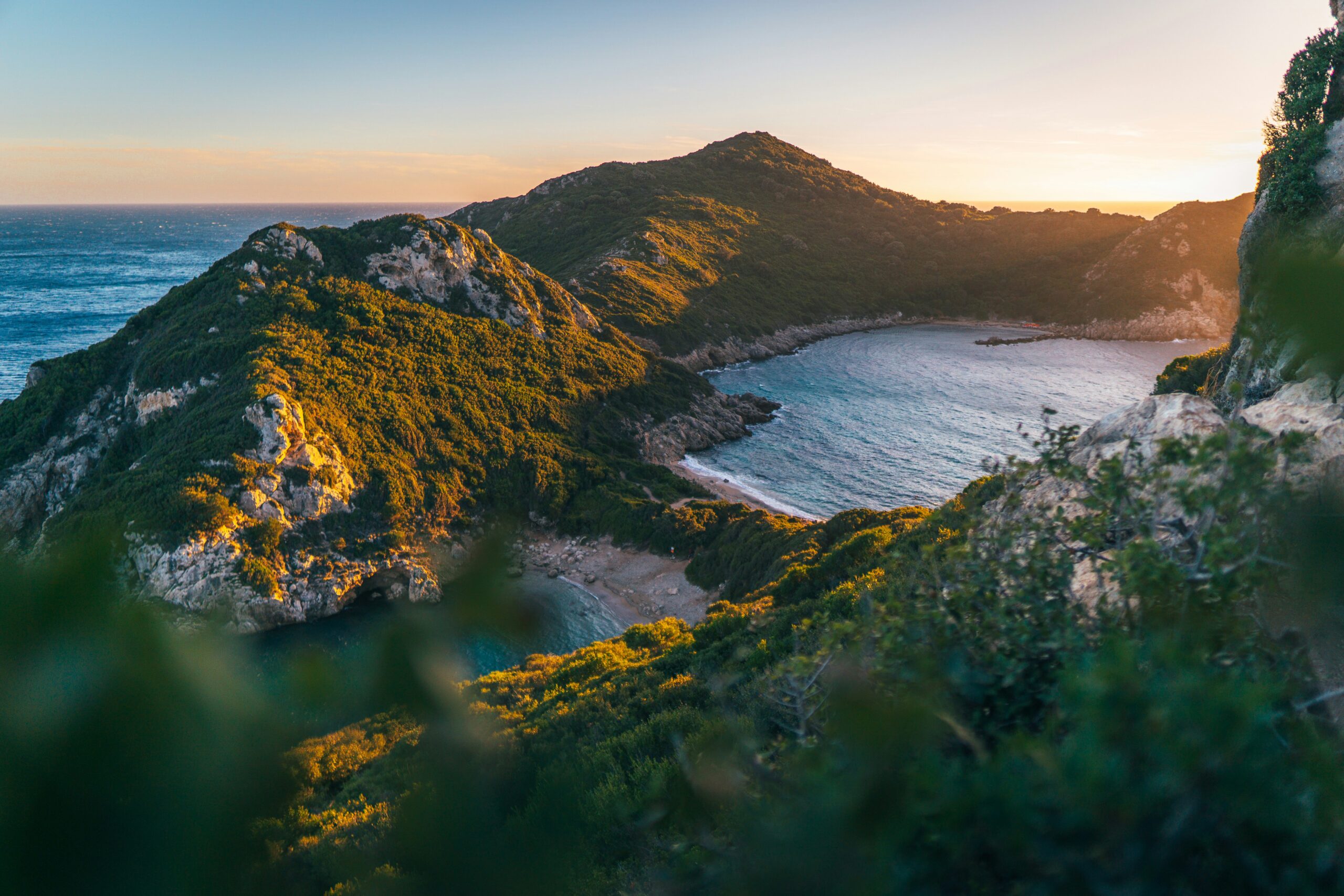 sunset view of Porto Timoni beach in Corfu
